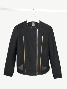 M by Missoni Black Cotton-Twill Mesh & Leather-Trim Moto Jacket